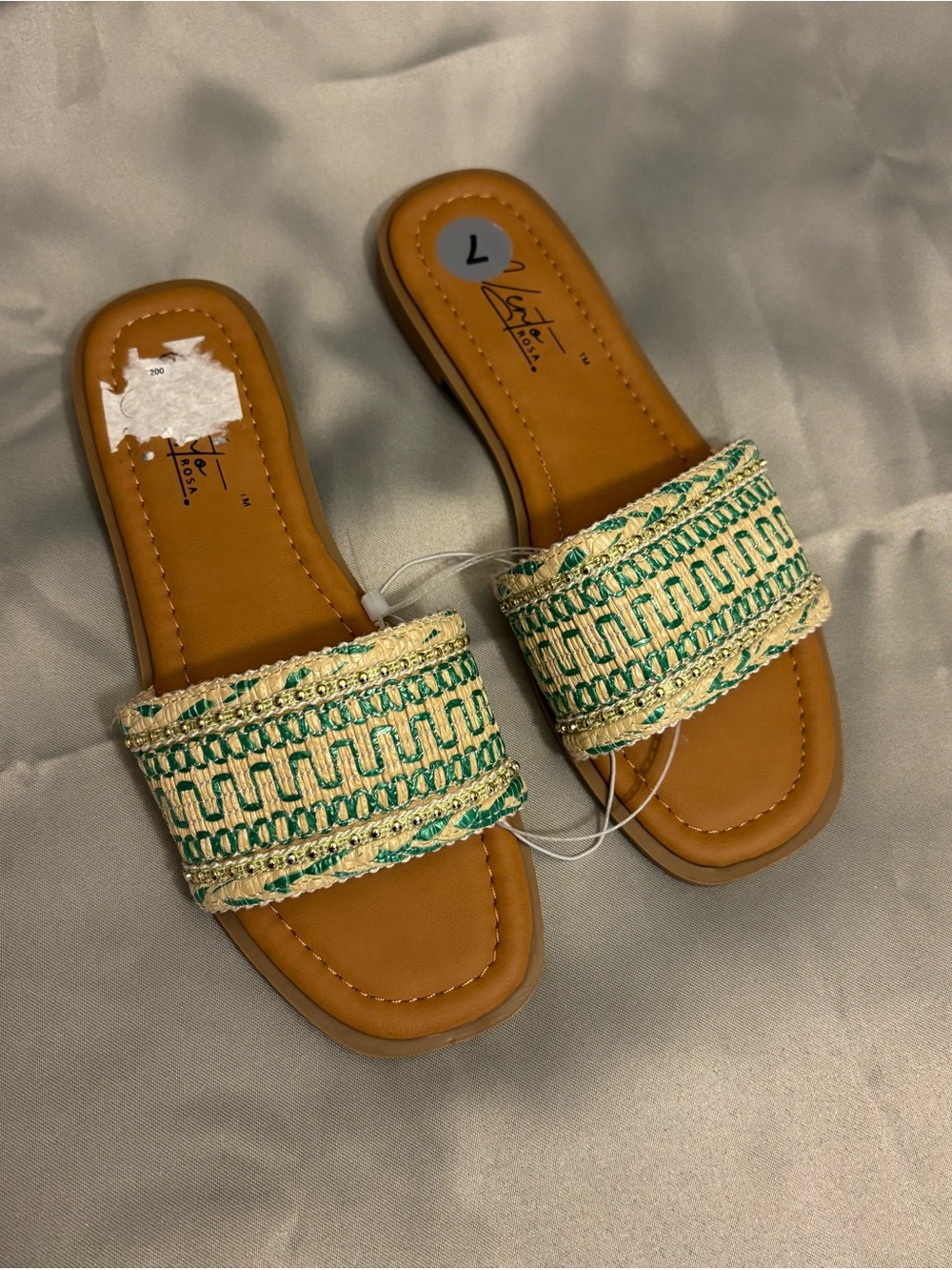 Women’s Green Embroidered Slide Sandals - Unbranded